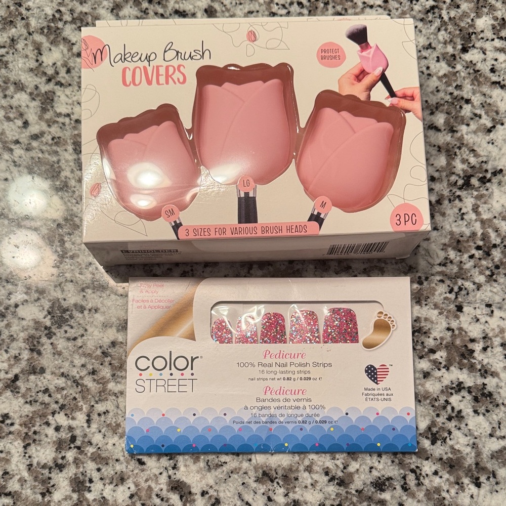 Makeup Brush Covers and Color Street Nail Polish Set - Pink